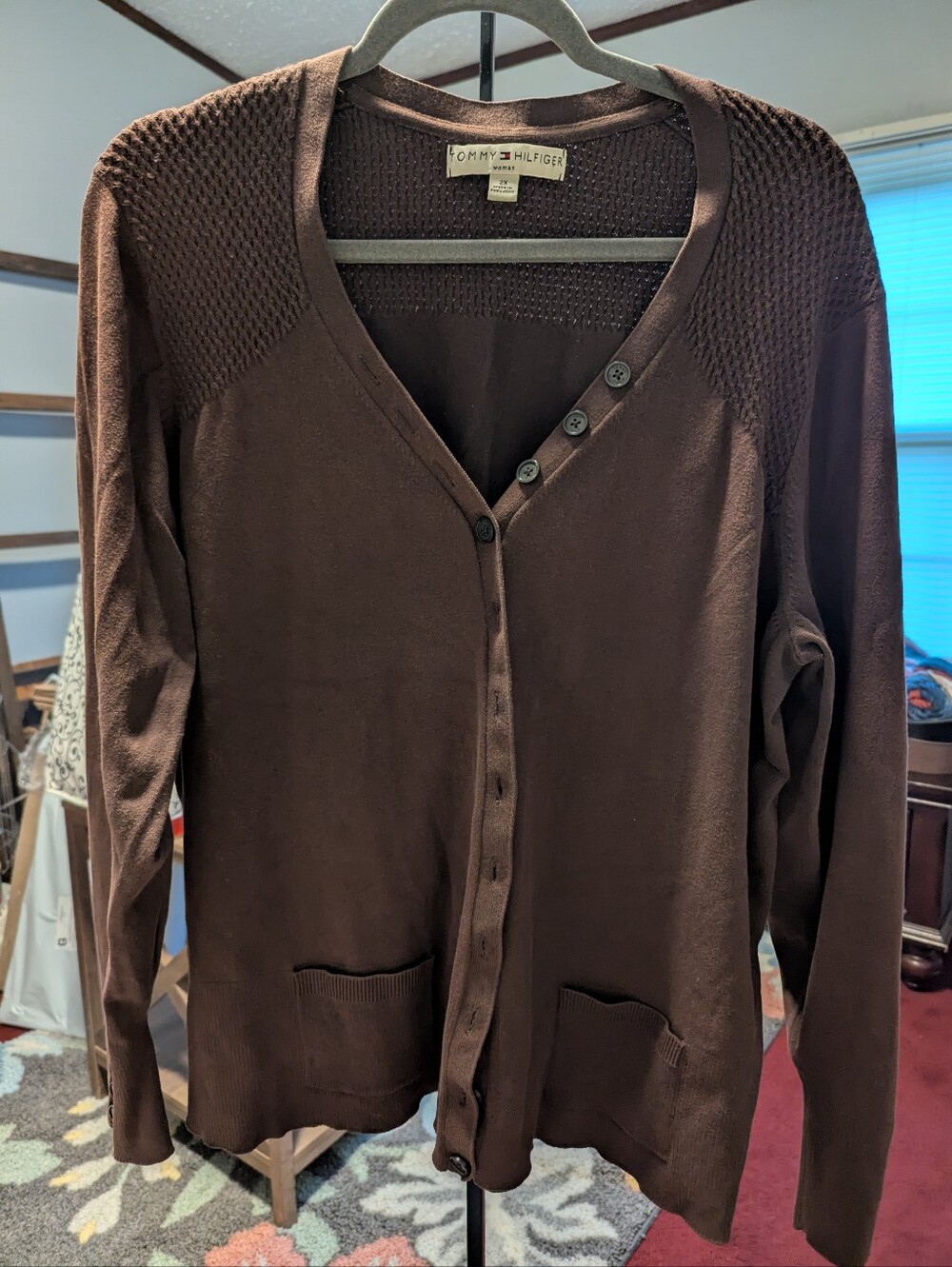 Tommy Hilfiger Women's Brown V-Neck Button Cardigan